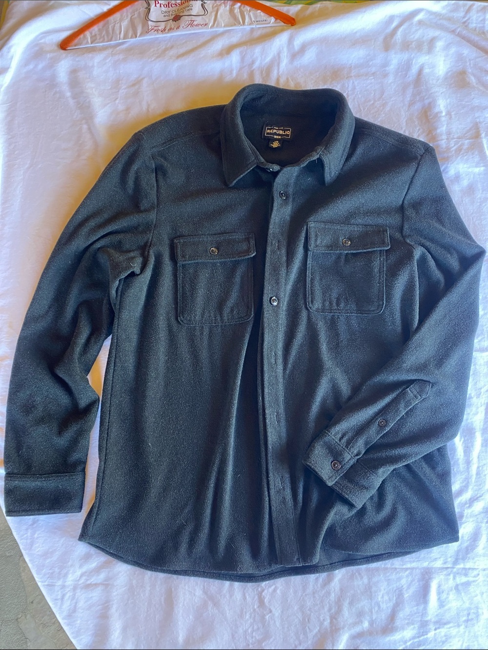 For The Republic Charcoal grey Lightweight Fleece Shirt Jacket